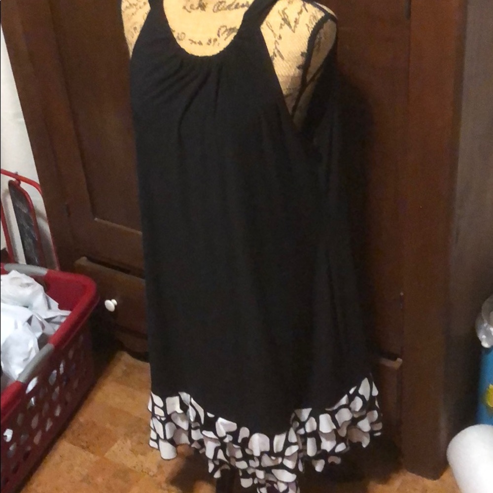 Black dress with polka dot ruffle